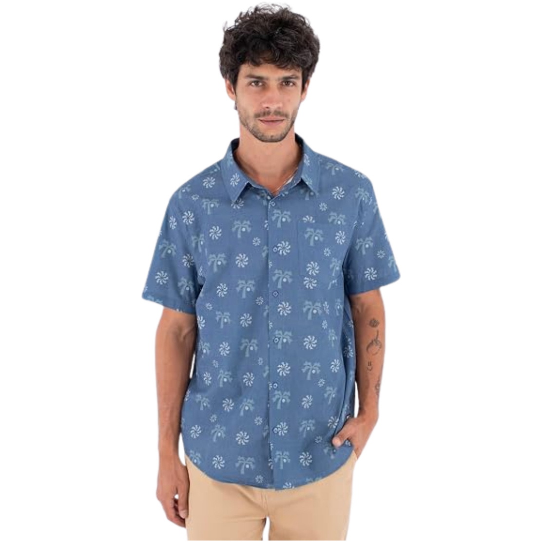 2026 Hurley Mens Woven Coconut Print Press Shirt MWVEUPP001 - Blue